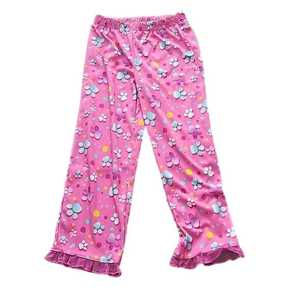 NWOT Girls Pink Paw Print Pajama Sleep Pants with Ruffle Hem Trim Size 6 - Picture 4 of 4